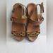 Michael Kors Shoes | Michael Michael Kors Kailey Lug Heel Sandals 9 Brown Leather Open Slingback | Color: Brown/Gold | Size: 9
