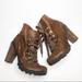 Nine West Shoes | Nine West Janajay Bootie Lace Up Heel Leather Ankle Boot In Winter Heel Boots 8 | Color: Brown | Size: 8