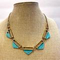 J. Crew Jewelry | J. Crew Statement Necklace- Collar Style Gold Tone W/ Triangle Turquoise Stone | Color: Gold/Green | Size: Os