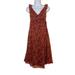 Nine West Dresses | Nine West Fit & Flare Dress 100% Silk Burgundy Leaves Flutter Sleeves 8 | Color: Red | Size: 8