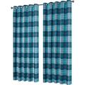 Voice7 Blue Check Thermal Blackout Eyelet Curtains 55" x 72" - For Bedroom and Living Room 65% Black Out Curtain - 2 Panels Window Treatment Privacy (Blue Check - 55" Width x 72" Drop)