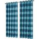 Voice7 Blue Check Thermal Blackout Eyelet Curtains 55" x 72" - For Bedroom and Living Room 65% Black Out Curtain - 2 Panels Window Treatment Privacy (Blue Check - 55" Width x 72" Drop)