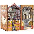 Book Nook Kit DIY Bookend Bookshelf Indert Decor Alley 2-Sides Scene Booknook Model Kits, 3D Wooden Puzzle DIY Dollhouse Diorama Craft with Light, Railway Cathedral