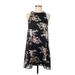 KLD Signature Casual Dress - A-Line Crew Neck Sleeveless: Black Floral Dresses - Women's Size Medium