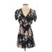 Xhilaration Casual Dress - Mini Plunge Short sleeves: Black Print Dresses - Women's Size Small