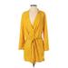 Zara Casual Dress - Mini Plunge Long sleeves: Yellow Dresses - Women's Size Small