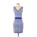 Romeo & Juliet Couture Casual Dress - Sheath V Neck Sleeveless: Blue Color Block Dresses - Women's Size Small