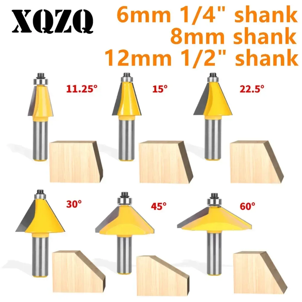 6mm 6.35mm 8mm 12mm 12.7mm Gambo 11.25/15/22.5/30/45 Gradi Smusso Bordo Smussato Router Bit Lavorazione Del Legno Fresa Face Mill