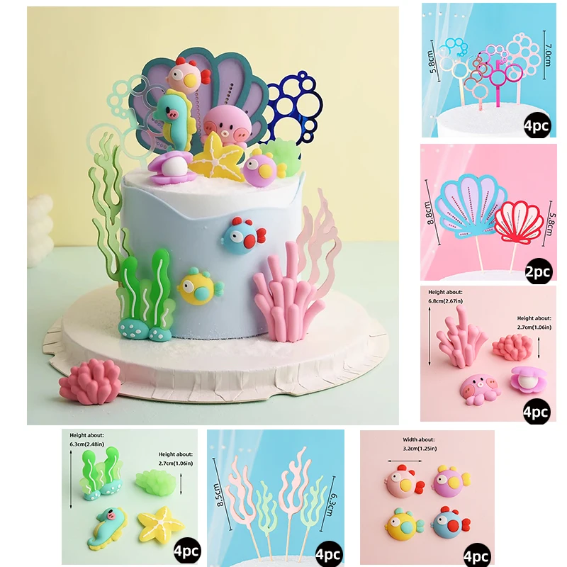 Meerjungfrau Kuchen Topper blau Ozean Seepferdchen Seestern Seetang Koralle für Kinder 1. Geburtstags feier Junge Mädchen Baby Dusche Party Dekoration Image