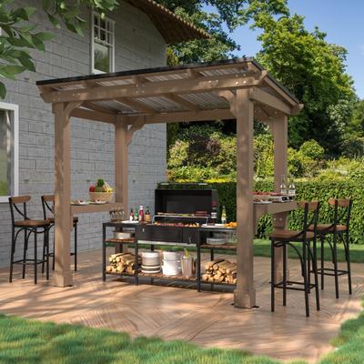 VEIKOUS Wood BBQ Grill Gazebo with Steel Roof for Patio Garden Backyard and Lawn