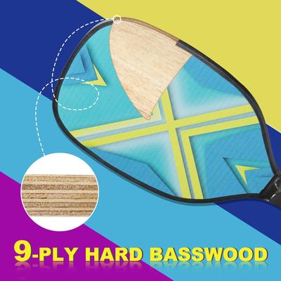 Pickleball Paddles Set with 4 Premium Wood Rackets with Cushion Grip 4 Balls - Multicolor