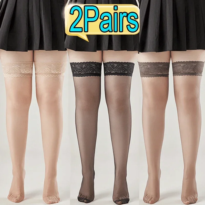 Frauen Große Größe Strümpfe Große Plus Größe Sexy Oberschenkel Hohe Spitze Exotische Sexy für Sex Fishnet Schwarze Strümpfe mit Anti-slip Socken