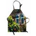 Sicily Apron Branches of a Mandarin Tree and Old Traditional European House with Windows Unisex Kitchen Bib with Adjustable Neck for Cooking Gardening Adult Size Multicolor by Ambesonne