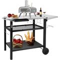 xrboomlife Outdoor Grill Cart Table Pizza Oven Stand Three- Stainless Steel Food Prep Table Patio BBQ Grill Table Cart Kitchen Island with Wheels