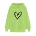 Jalioing Sweatshirt for Women Hooded Pullover Top Spring Long Sleeve Drawstring Heart Print Hoodies (Large Green)