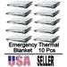 10 Packs Thermal Mylar Blanket Emergency For Survival First Aid Kits Army Outdoors Hiking Camping Bug Out Trauma Desert All Weather Condition Protection Silver Color