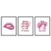 Poster Master 3-Piece Fashion Poster - Motivational Print - Perfume Art - Pink Glitter Lips Art - Gift for Men Women & Fashionista - Glam Decor for Living Room or Bedroom - 11x14 UNFRAMED Wall Art