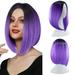 ZTTD Party Wig Gradient Short Straight Hair Highlight Female Wig Wig Realistic Straight With Flat Bangs Synthetic Colorful Daily Party Wig Natural As Real Hair Purple