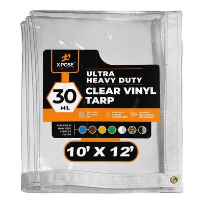 Xpose Safety 10' x 12' Clear Super Heavy-Duty Weatherproof 30 Mil PVC Vinyl Tarp CVT30-1012