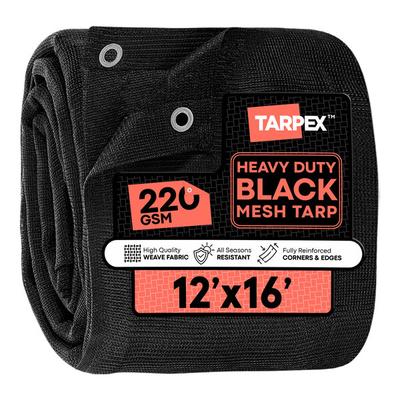 Tarpex 12' x 16' Black Heavy-Duty Weather-Resistant 6.5 oz. Multipurpose Polypropylene Mesh Tarp BMT-TA-1216