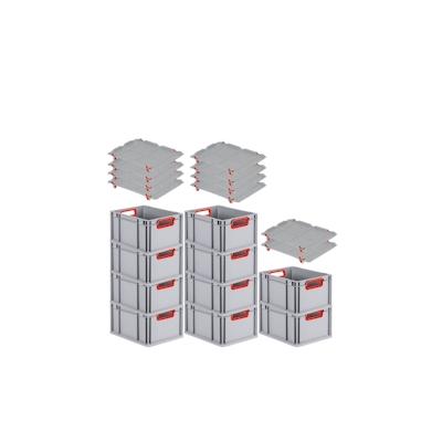 PROREGAL 10x Eurobox NextGen Color mit Auflagedeckel & Schiebeschnappverschlüsse | HxBxT 22x30x40cm | 20L | Griffe rot offen Image