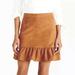 J. Crew Skirts | J. Crew Nwot Golden Tan/Brown Suede Ruffle Mini Skirt Women’s Size 2 | Color: Brown/Tan | Size: 2