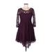 Free People Casual Dress - Party Scoop Neck 3/4 sleeves: Burgundy Print Dresses - Women's Size 6