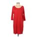 Lilla P Casual Dress - Shift Scoop Neck 3/4 sleeves: Red Print Dresses - Women's Size X-Small