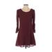 Speechless Casual Dress - Mini Scoop Neck 3/4 sleeves: Burgundy Print Dresses - Women's Size Small