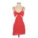 Shein Casual Dress - Bodycon Plunge Sleeveless: Red Solid Dresses - Women's Size X-Small