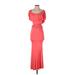 Casual Dress - Formal Boatneck Short sleeves: Red Print Dresses - Women's Size Medium