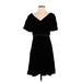 Ann Taylor Casual Dress - A-Line V Neck Short sleeves: Black Print Dresses - Women's Size 8
