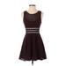 Free People Casual Dress - Mini Crew Neck Sleeveless: Burgundy Argyle Dresses - Women's Size 2