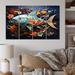 Design Art Fishing Whale Of Colors IV - Animals Canvas Art Print - 4 Panels Canvas in Black/Blue/Orange | 28 H x 48 W x 1 D in | Wayfair