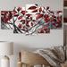 Design Art Red Grey Leaves on Tree VI - Floral Metal Wall Decor Set Metal in Gray/Red | 32 H x 60 W x 1 D in | Wayfair MT104881-373