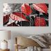 Red Barrel Studio® Red Grey Leaves on Tree V - Floral Metal Wall Art Living Room Set Metal in Gray/Red | 28 H x 60 W x 1 D in | Wayfair