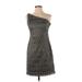 Adrianna Papell Cocktail Dress - Mini One Shoulder Sleeveless: Gray Dresses - Women's Size 2
