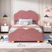 Modern Velvet Upholstered Platform Bed with Cloud Shaped Bed Board