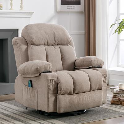 360° Rotation Recliner Massage Sofa, USB, Heating, Cup Holders