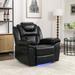Black Faux Leather LED-Lit Home Theater Seating Recliner Chair with Adjustable Manual Recline and High-Density Foam Comfort