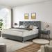 3-Pieces Bedroom Sets with Upholstered Platform Bed and 2 Nightstands, Electroplate Metal Legs and Nailhead Decorate Headboard