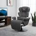 Black Linen 360° Swivel Manual Recliner with Adjustable Footrest, 2 Built-in Cup Holders for Small Spaces