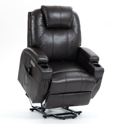 Brown Faux Leather Power Lift Recliner Massage Chair with 8-Point Massage, Lumbar Heating, Dual USB