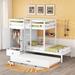 Twin Over Twin Bunk Bed with Wardrobe and Storage Drawer, Solid Wood Bunk Bed Frame with Trundle and Shelves for Kids Teens