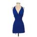 SEEK The Label Casual Dress - Bodycon Halter Sleeveless: Blue Print Dresses - Women's Size X-Small