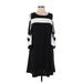 Nina Leonard Casual Dress - A-Line Crew Neck Long sleeves: Black Solid Dresses - Women's Size Small