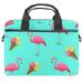 OWNTA Tropical Flamingo Ice Cream Blue Color Pattern 11x14.5x1.2in Velvet Liner Beaded Canvas Laptop Bag with Microfiber Leather Strip and Braided Belt