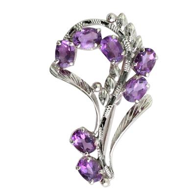 Lavish Lilies,'Indian Sterling Silver Brooch Pin With 7 Amethysts'