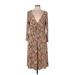 Lily Casual Dress - A-Line V-Neck 3/4 sleeves: Brown Dresses - Women's Size Large