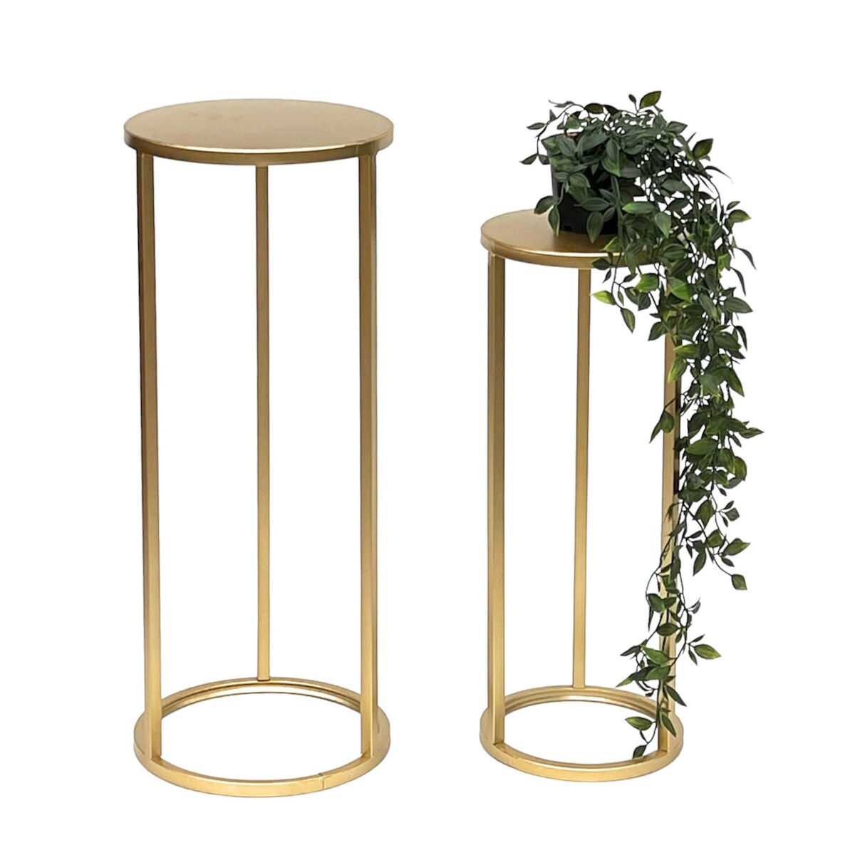 DanDiBo Blumenhocker Metall Gold Rund Blumenständer Beistelltisch 96510 2er Set Blumensäule Modern Pflanzenständer Pflanzenhocker Image